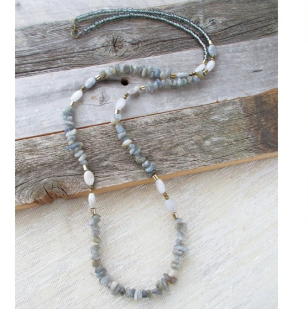 NEW HANDMADE ASH NECKLACE IN GRAY AND BLUE